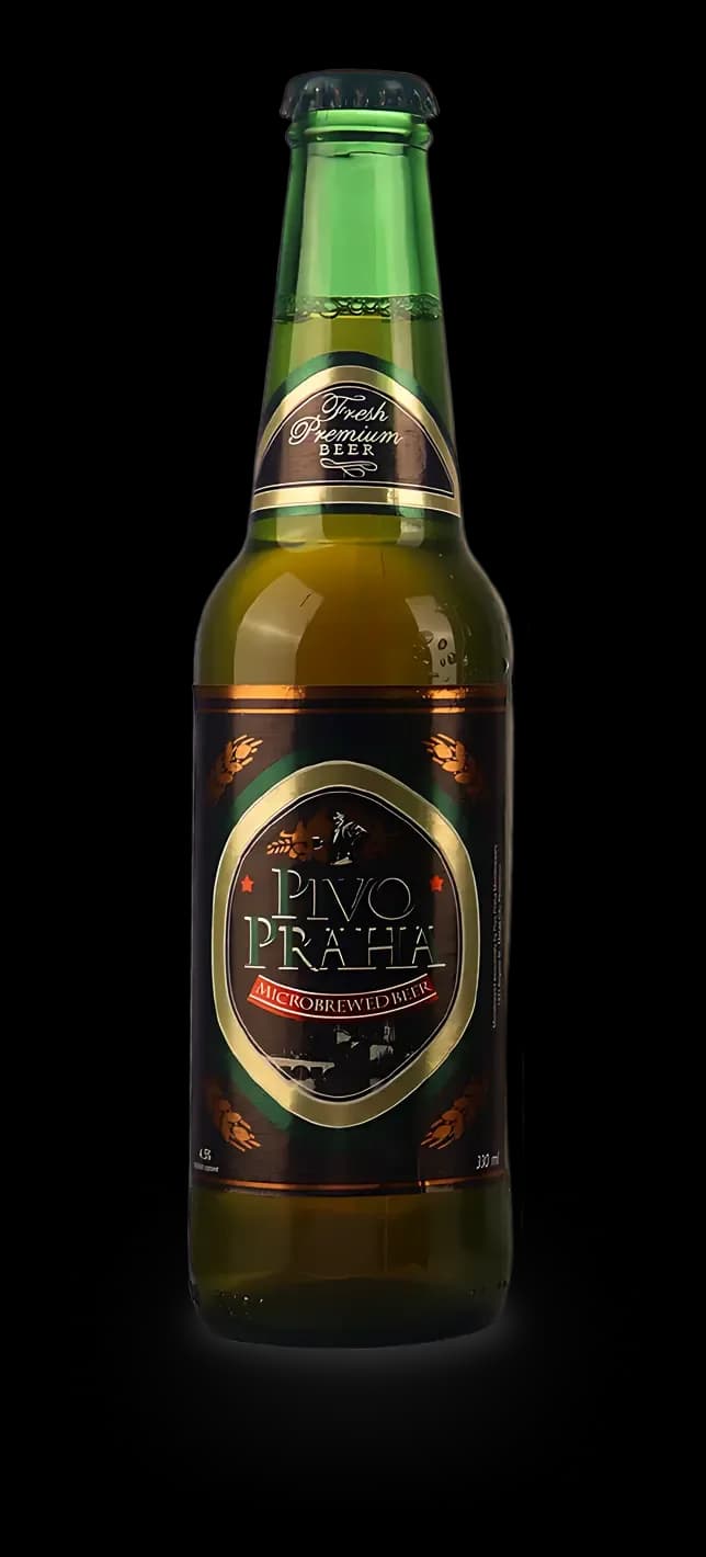 A chilled bottle of Pivo Praha Classic Czech-style lager.