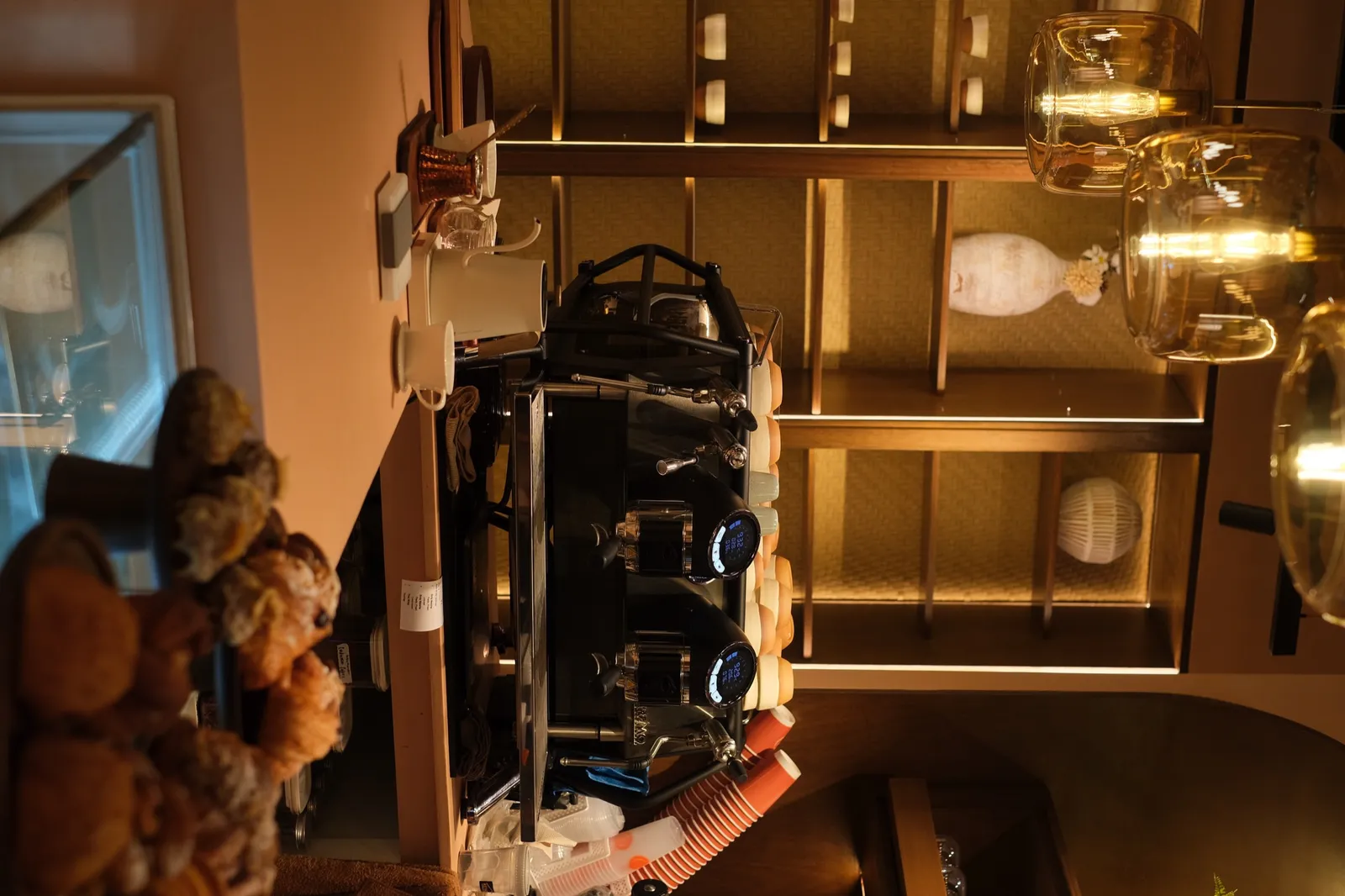 Espresso machine and cups at the café counter